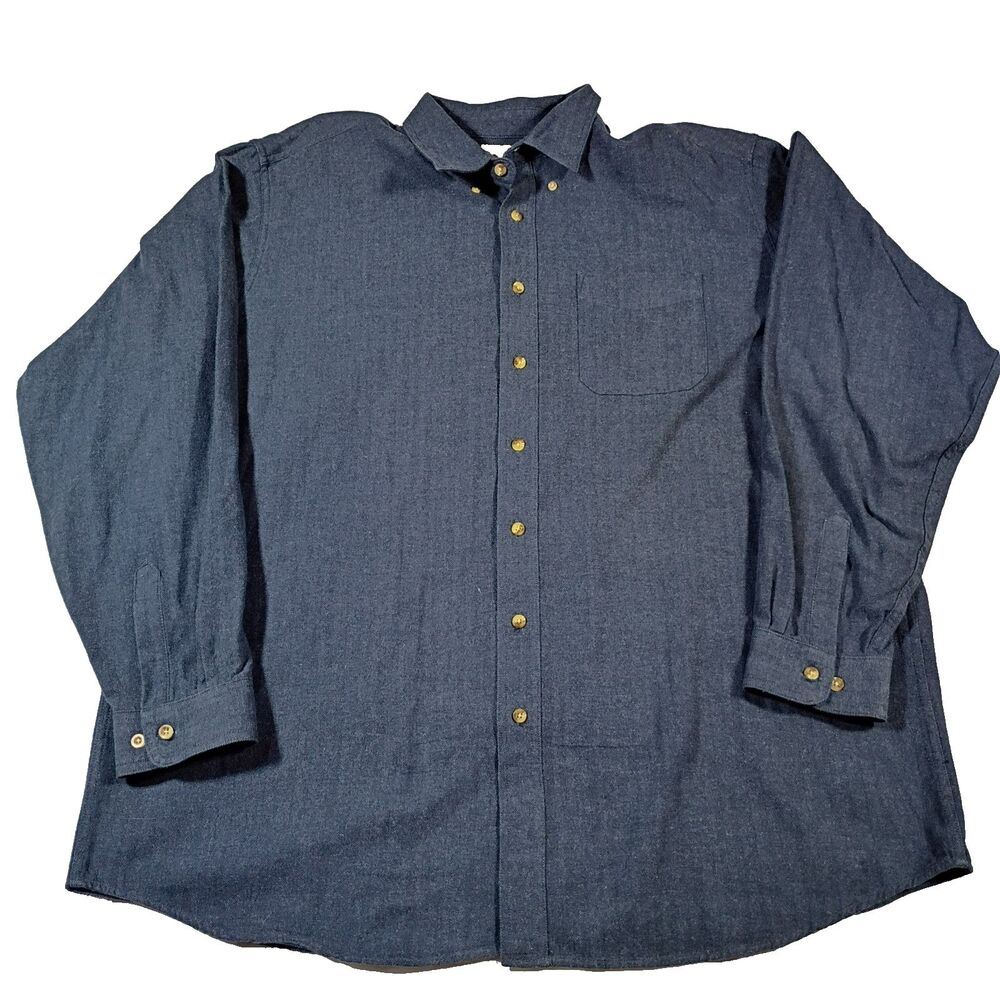 LL Bean Shirt Flannel Herringbone Long Sleeve Button Down Blue Mens 2XLT